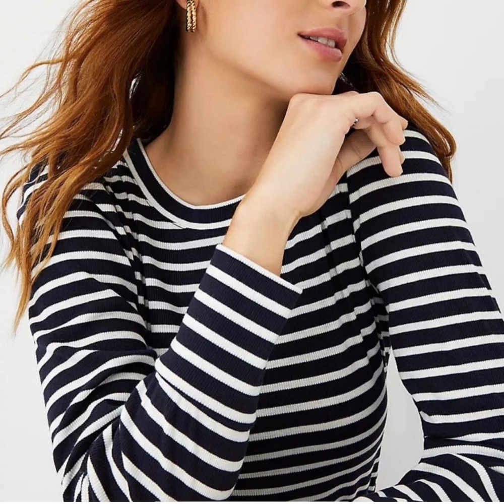 Ann Taylor Black & White Striped Top Size L